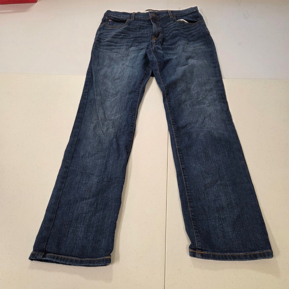 Tommy Hilfiger Denim Mens Straight Leg Jeans Dark Wash Blue 34x32 Stretch